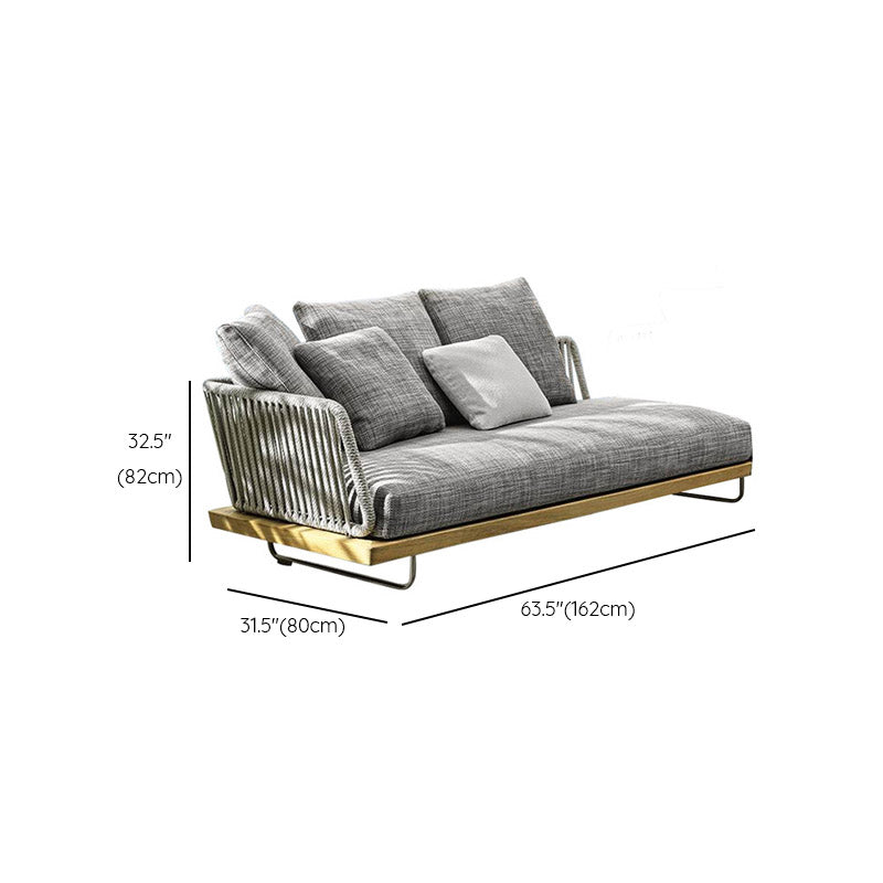 Minimalist Outdoor Patio Sofa Wood & Metal Frame Patio Sofa with Cushion