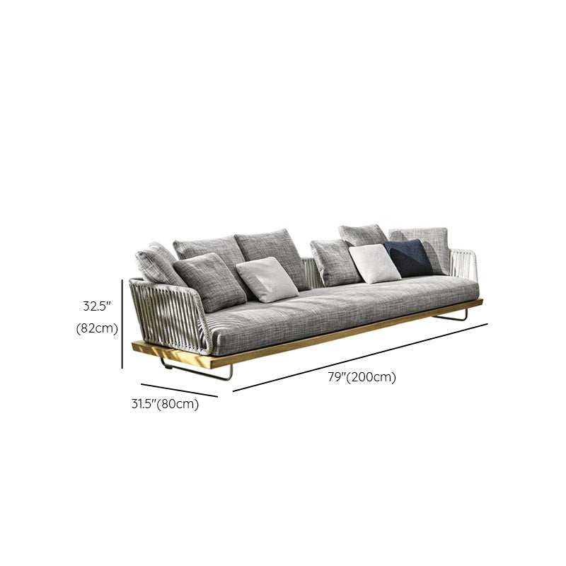 Minimalist Outdoor Patio Sofa Wood & Metal Frame Patio Sofa with Cushion