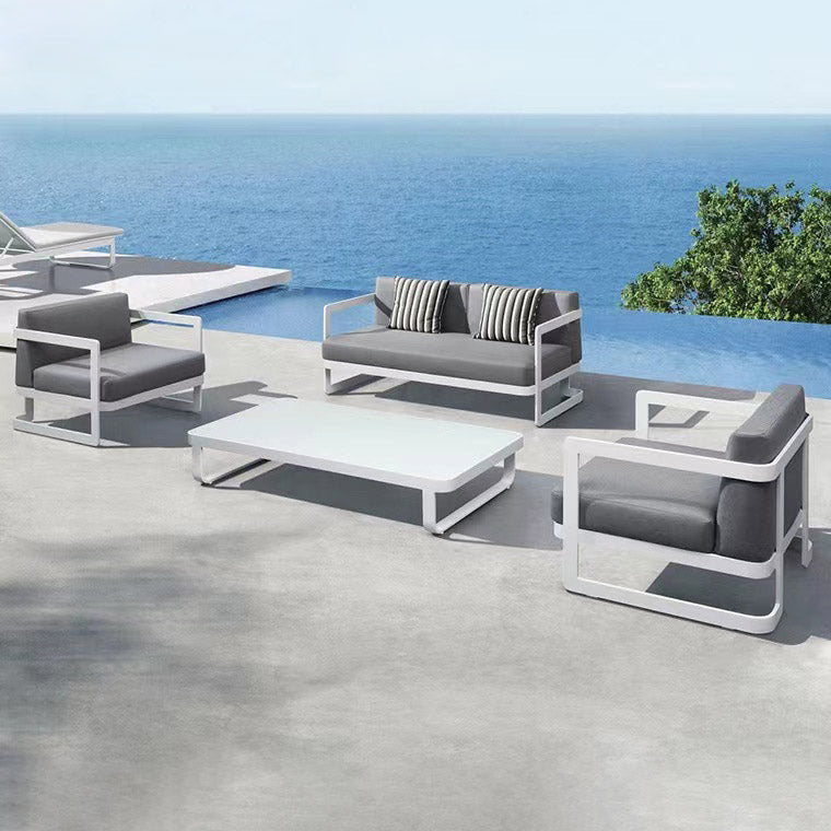 Contemporary Gray Cushion Patio Sofa Aluminum Frame Outdoor Patio Sofa -25.6" H