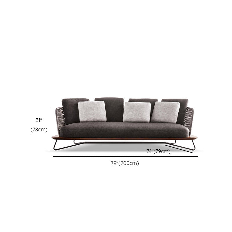 Modern Metal & Wood Frame Patio Sofa Gray Cushion Outdoor Patio Sofa with Pillows