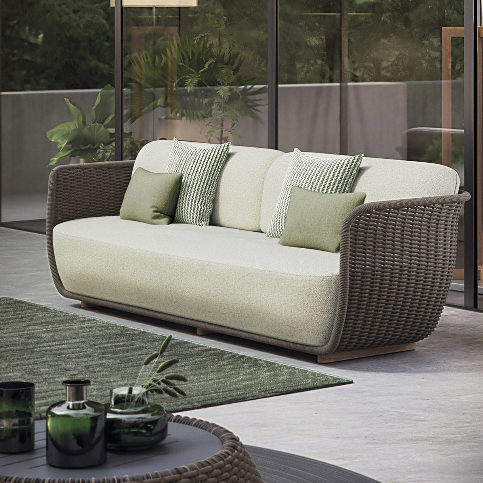 Tropical Outdoor Patio Sofa Wicker/Rattan Fabric With Cushions UV Resistant