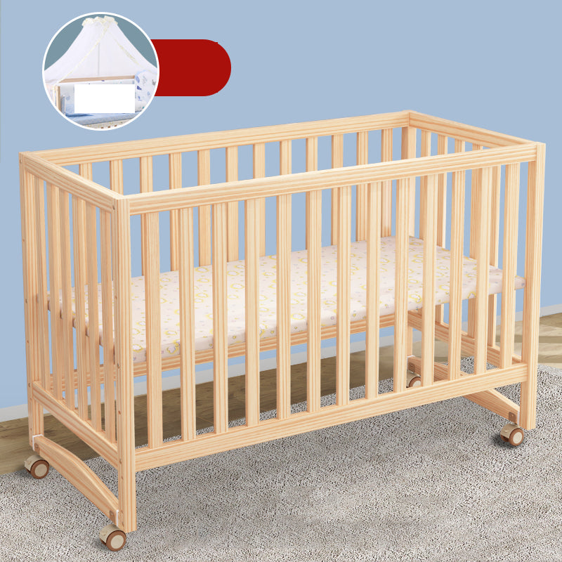 Modern Nursery Bed Solid Wood Standard Baby Crib with Casters