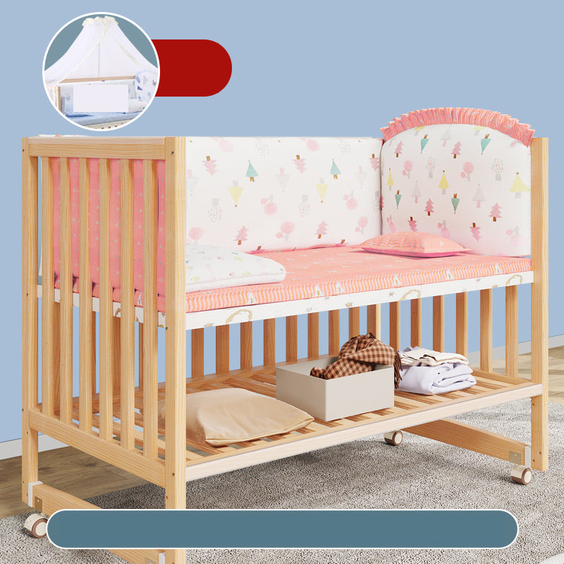 Modern Nursery Bed Solid Wood Standard Baby Crib with Casters