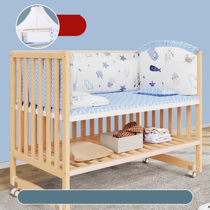 Modern Nursery Bed Solid Wood Standard Baby Crib with Casters