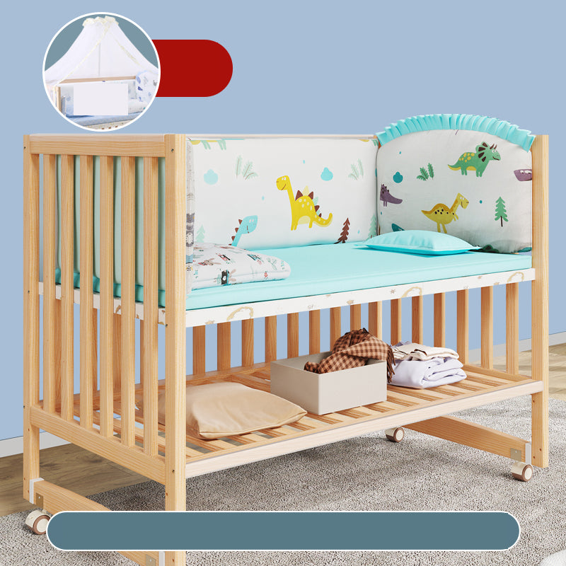 Modern Nursery Bed Solid Wood Standard Baby Crib with Casters