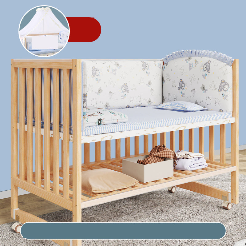 Modern Nursery Bed Solid Wood Standard Baby Crib with Casters