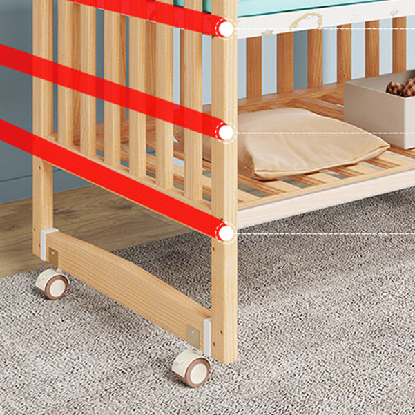 Modern Nursery Bed Solid Wood Standard Baby Crib with Casters