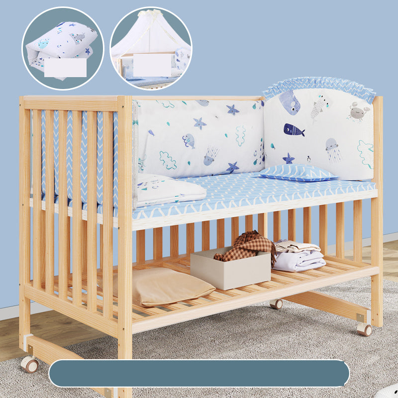 Modern Nursery Bed Solid Wood Standard Baby Crib with Casters