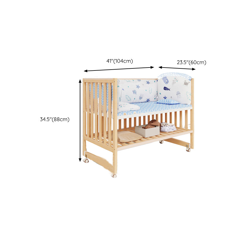 Modern Nursery Bed Solid Wood Standard Baby Crib with Casters