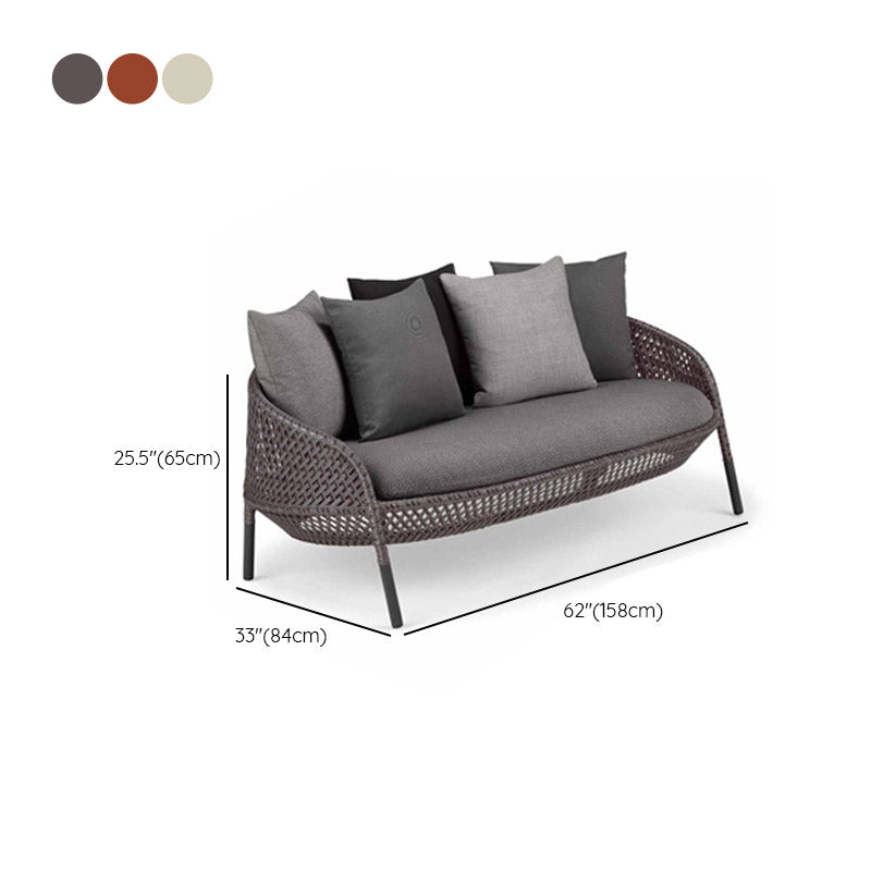 Gray Cushion Patio Sofa Tropical Metal Frame Outdoor Patio Sofa with Pillows