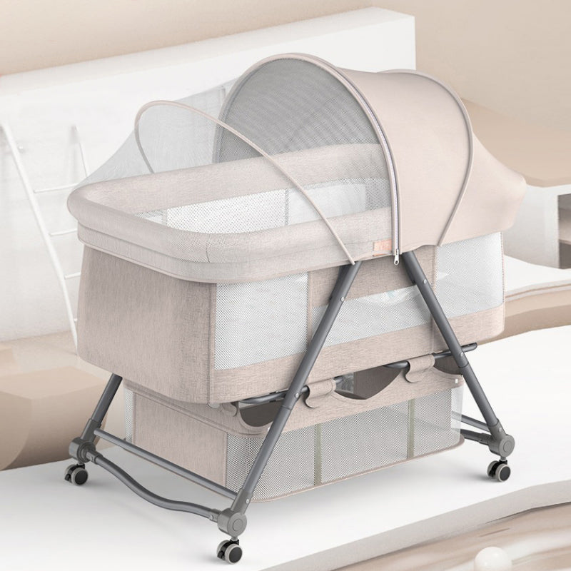 Gliding Crib Cradle Square Metal Cradle with 4 Wheels and Stand