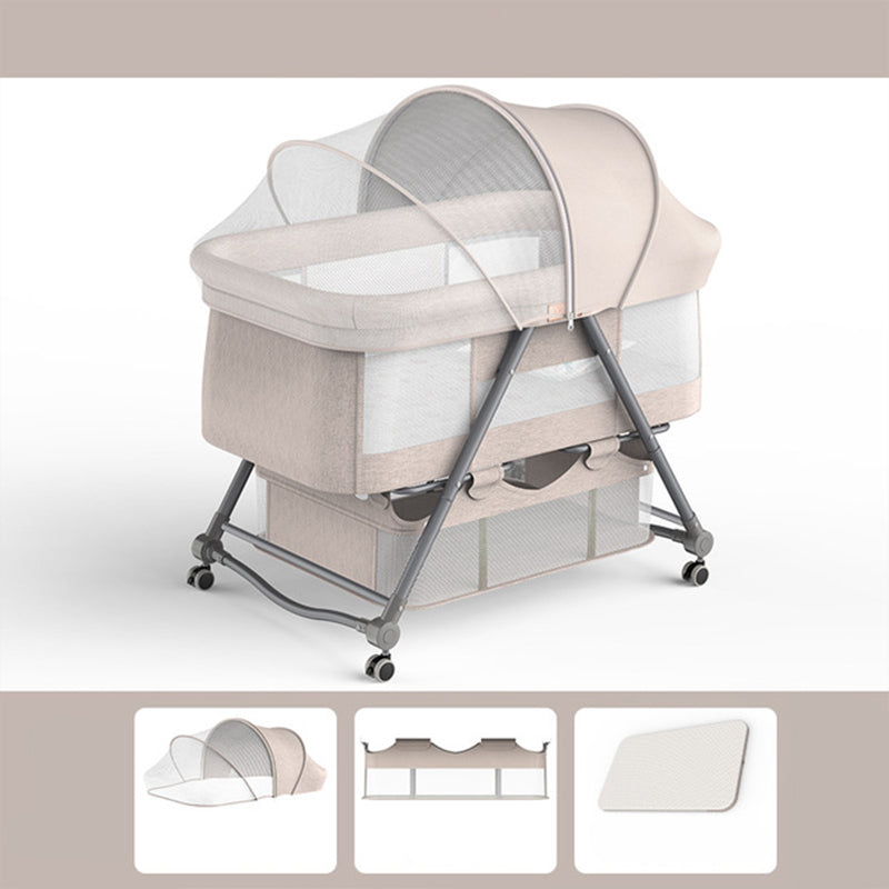 Gliding Crib Cradle Square Metal Cradle with 4 Wheels and Stand