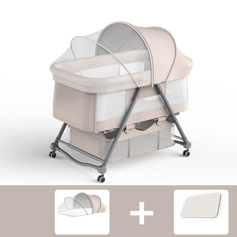 Gliding Crib Cradle Square Metal Cradle with 4 Wheels and Stand