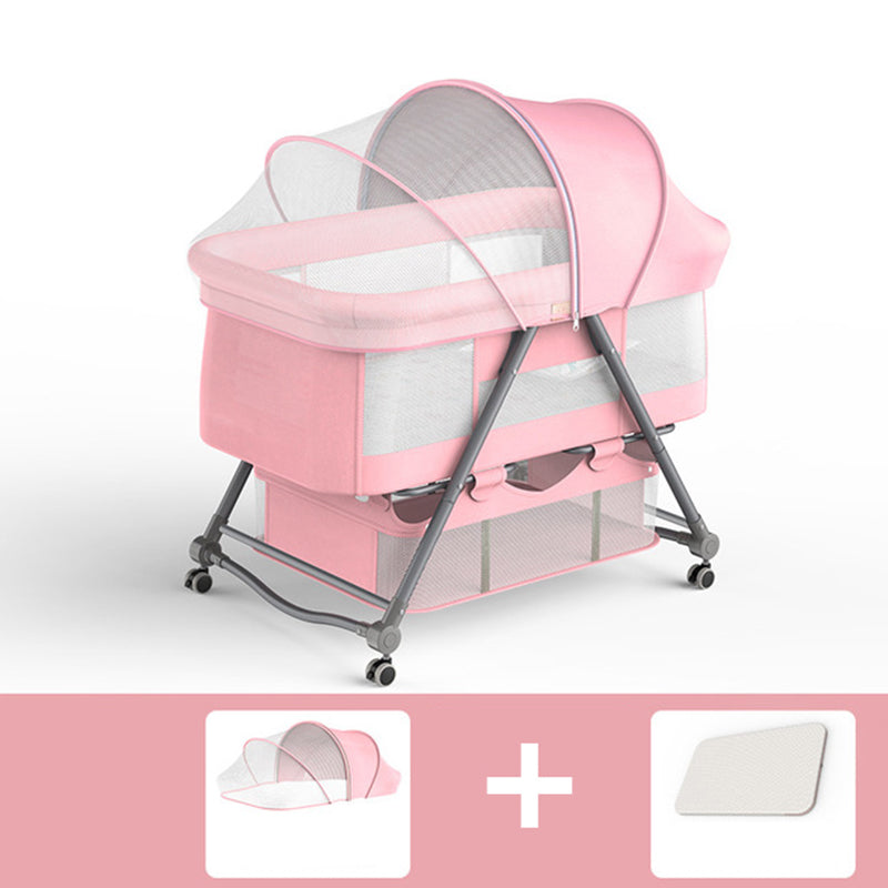 Gliding Crib Cradle Square Metal Cradle with 4 Wheels and Stand