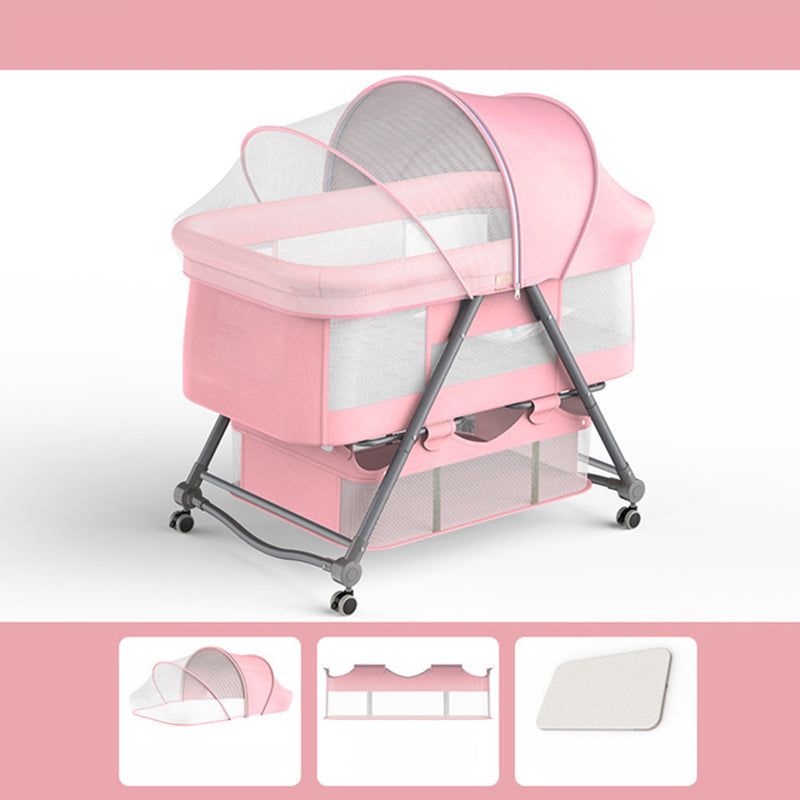 Gliding Crib Cradle Square Metal Cradle with 4 Wheels and Stand