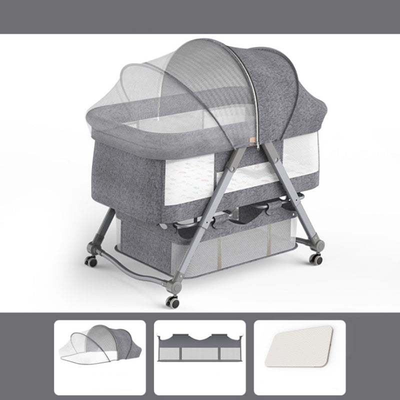 Gliding Crib Cradle Square Metal Cradle with 4 Wheels and Stand