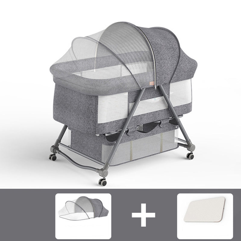 Gliding Crib Cradle Square Metal Cradle with 4 Wheels and Stand