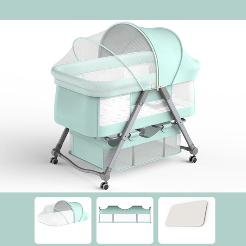 Gliding Crib Cradle Square Metal Cradle with 4 Wheels and Stand