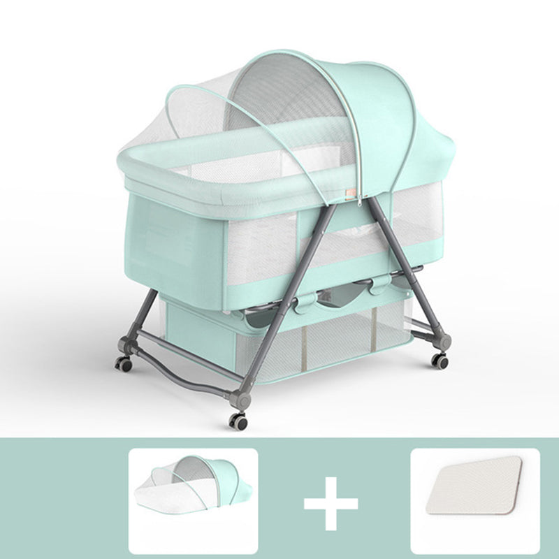 Gliding Crib Cradle Square Metal Cradle with 4 Wheels and Stand