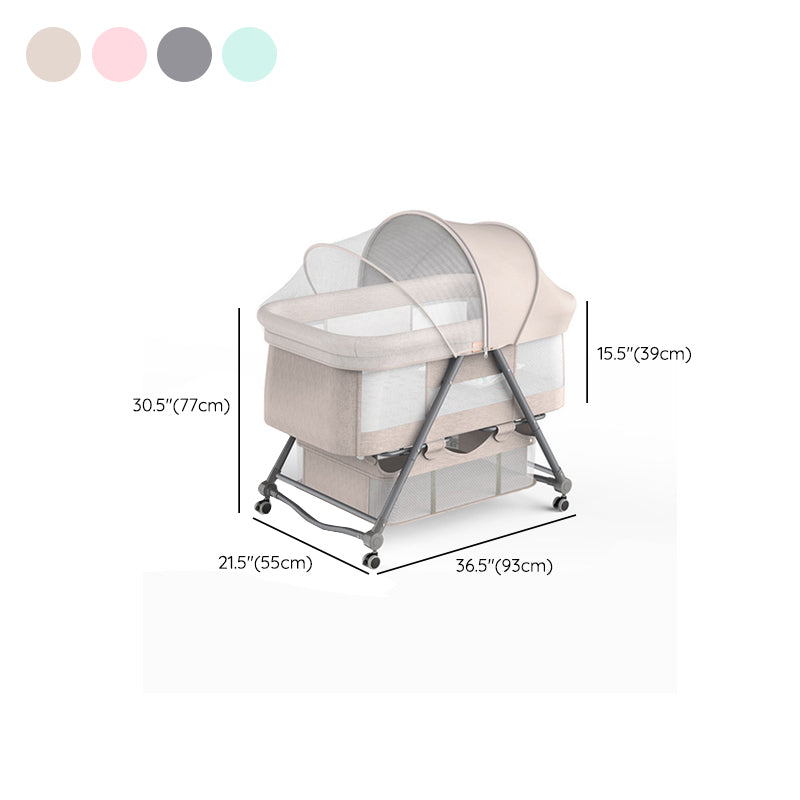 Gliding Crib Cradle Square Metal Cradle with 4 Wheels and Stand