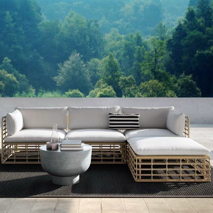 Natural Rattan Accent Patio Sectional Set Water Resistant Patio Sectional with Cushion