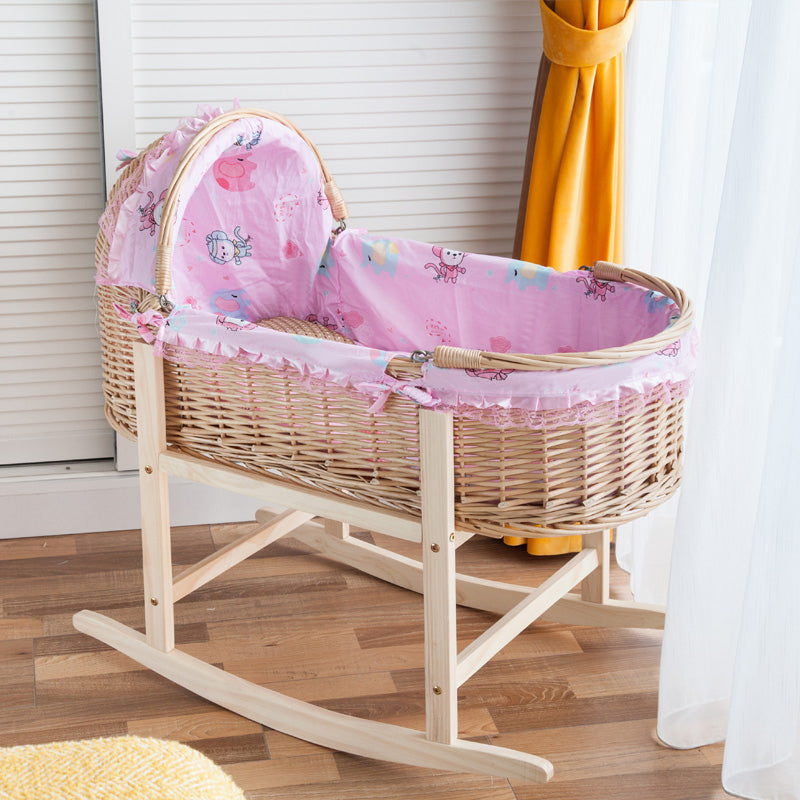 Oval Moses Basket Wicker Natural Moses Basket with Playpen for Newborn