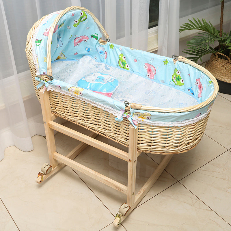 Oval Moses Basket Wicker Natural Moses Basket with Playpen for Newborn