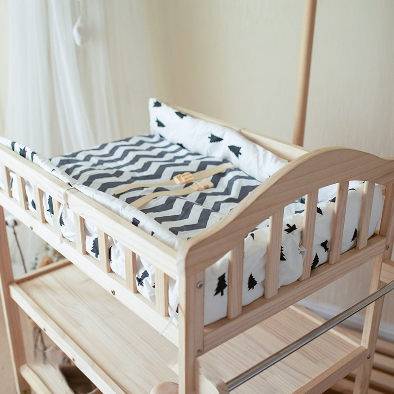 Pine Wooden Baby Changing Table with Pad Arch Top Shelf Changing Table with Storage