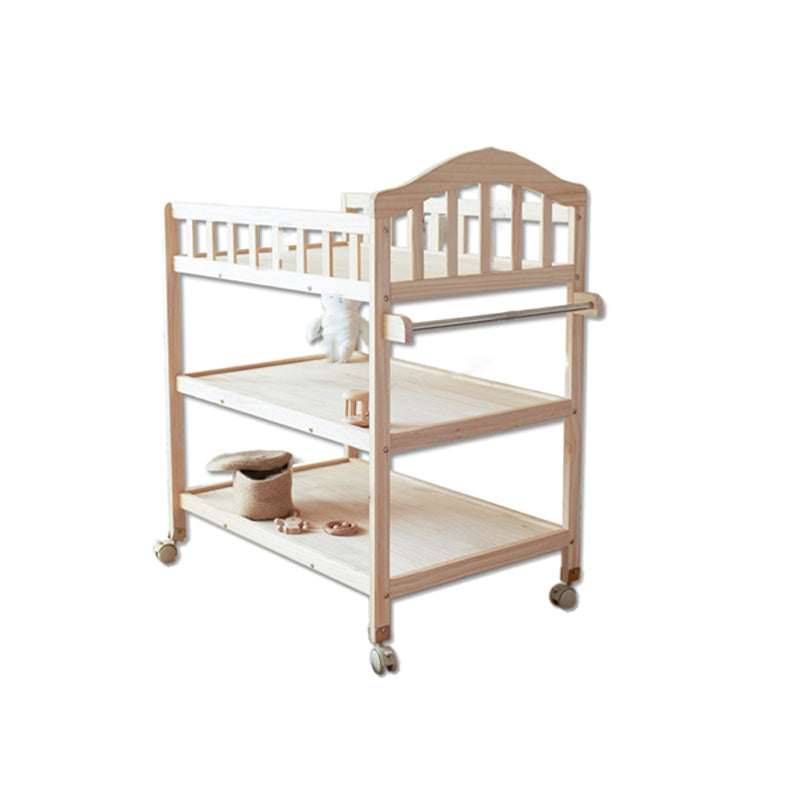 Pine Wooden Baby Changing Table with Pad Arch Top Shelf Changing Table with Storage