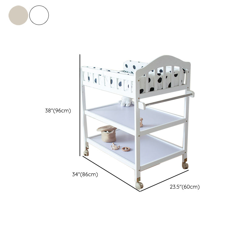 Pine Wooden Baby Changing Table with Pad Arch Top Shelf Changing Table with Storage