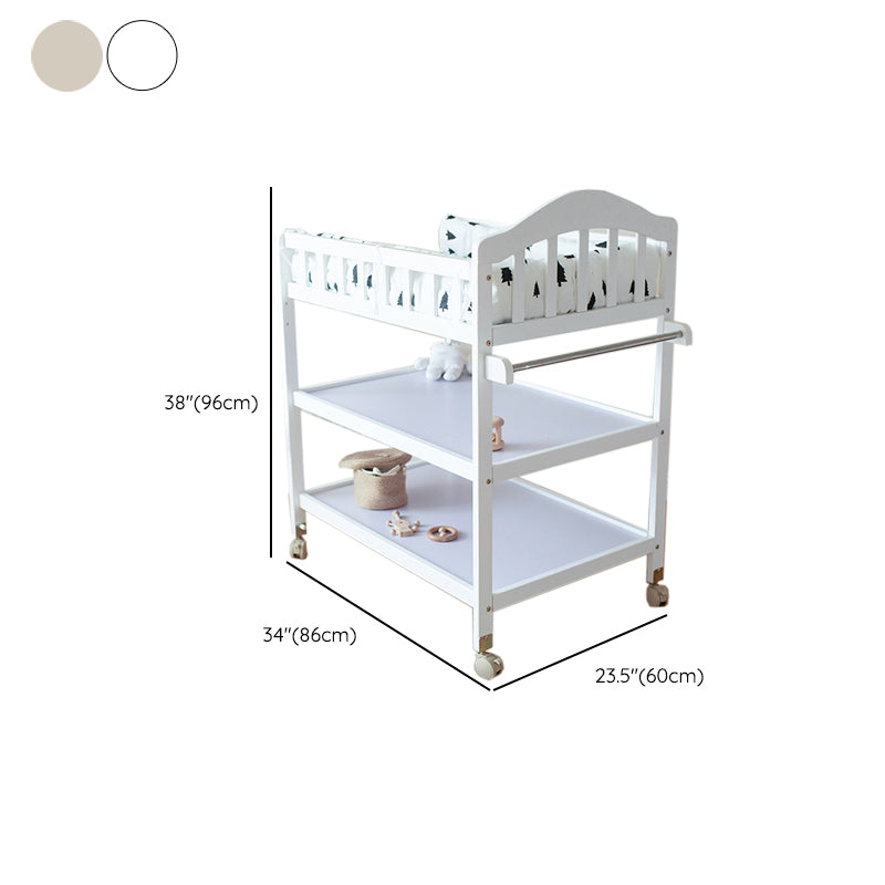 Pine Wooden Baby Changing Table with Pad Arch Top Shelf Changing Table with Storage