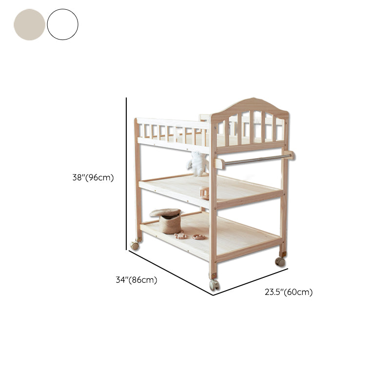 Pine Wooden Baby Changing Table with Pad Arch Top Shelf Changing Table with Storage