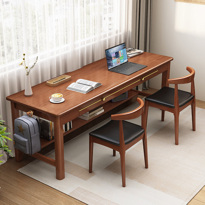 Modern Solid Wood Writing Desk Home Rectangular Office Desk with 2 Storage Drawers