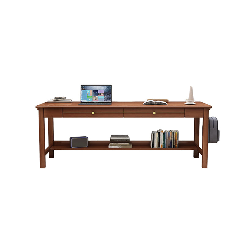 Modern Solid Wood Writing Desk Home Rectangular Office Desk with 2 Storage Drawers