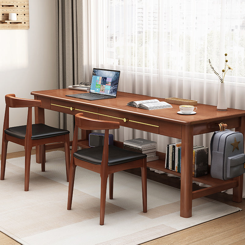 Modern Solid Wood Writing Desk Home Rectangular Office Desk with 2 Storage Drawers