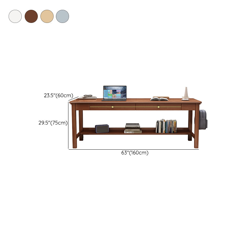 Modern Solid Wood Writing Desk Home Rectangular Office Desk with 2 Storage Drawers