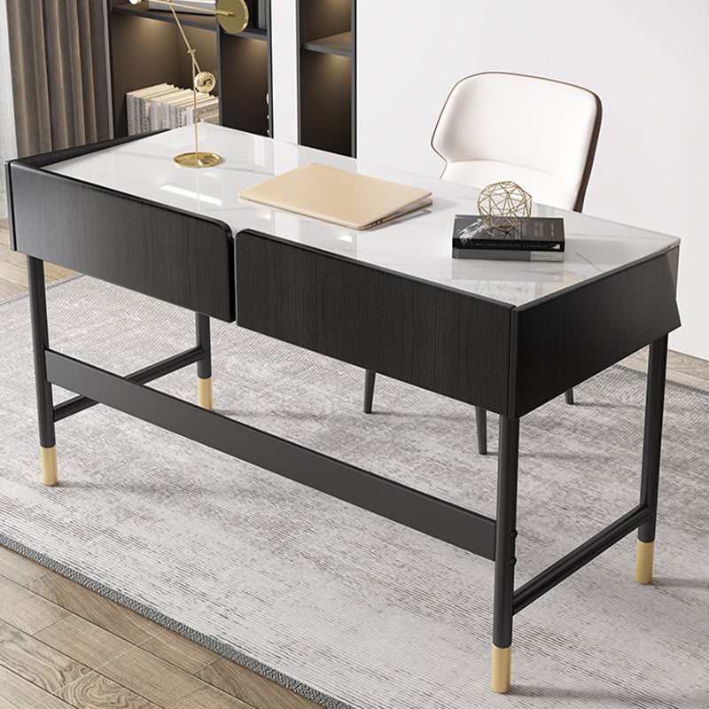 Rectangular Office Desk 2 Storage Drawers Writing Desk with H-Shape Base