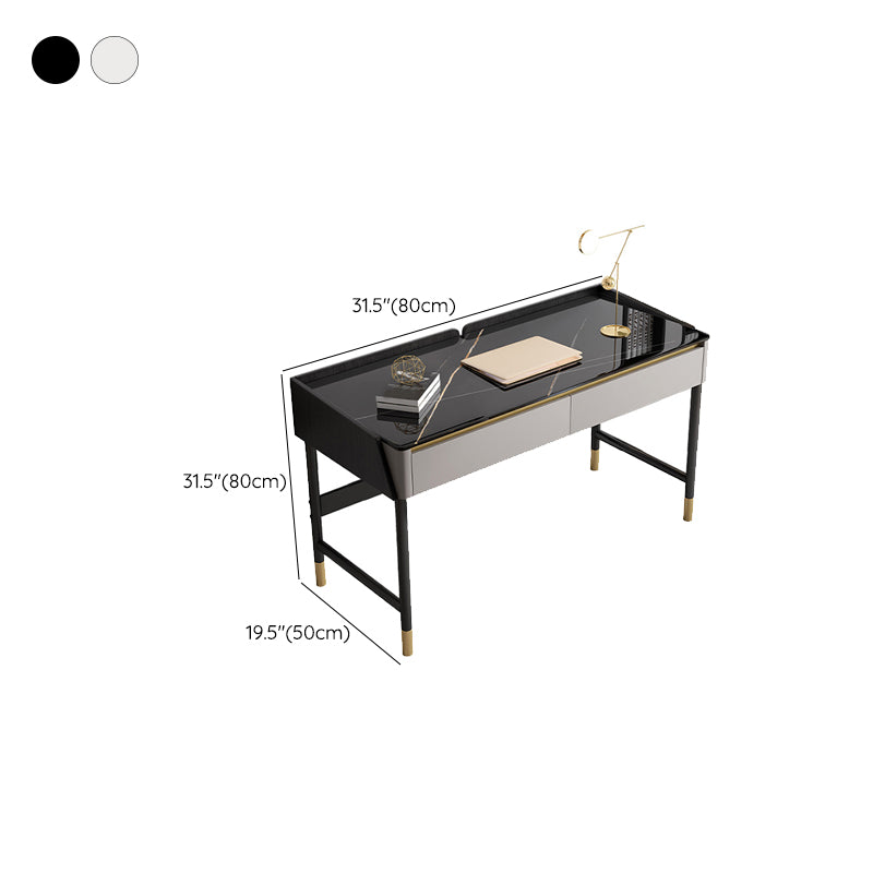 Rectangular Office Desk 2 Storage Drawers Writing Desk with H-Shape Base