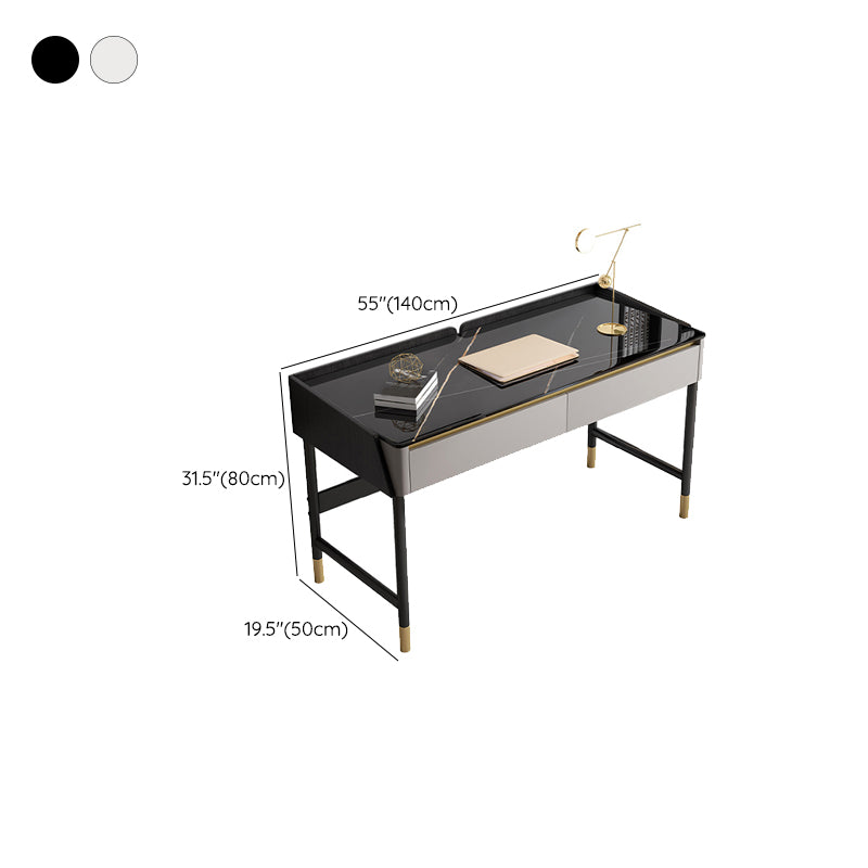 Rectangular Office Desk 2 Storage Drawers Writing Desk with H-Shape Base