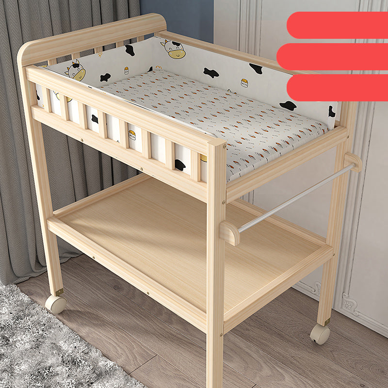 Wooden Shelf Changing Table with Pad and Storage Flat Top Baby Changing Table