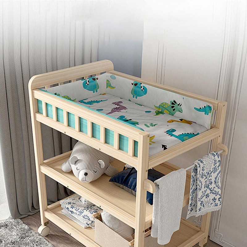 Wooden Shelf Changing Table with Pad and Storage Flat Top Baby Changing Table