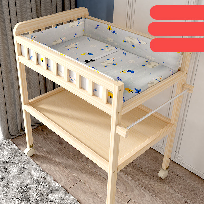 Wooden Shelf Changing Table with Pad and Storage Flat Top Baby Changing Table