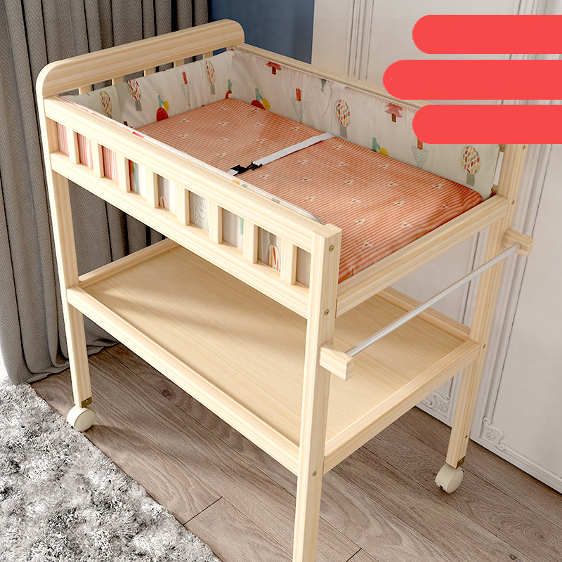 Wooden Shelf Changing Table with Pad and Storage Flat Top Baby Changing Table