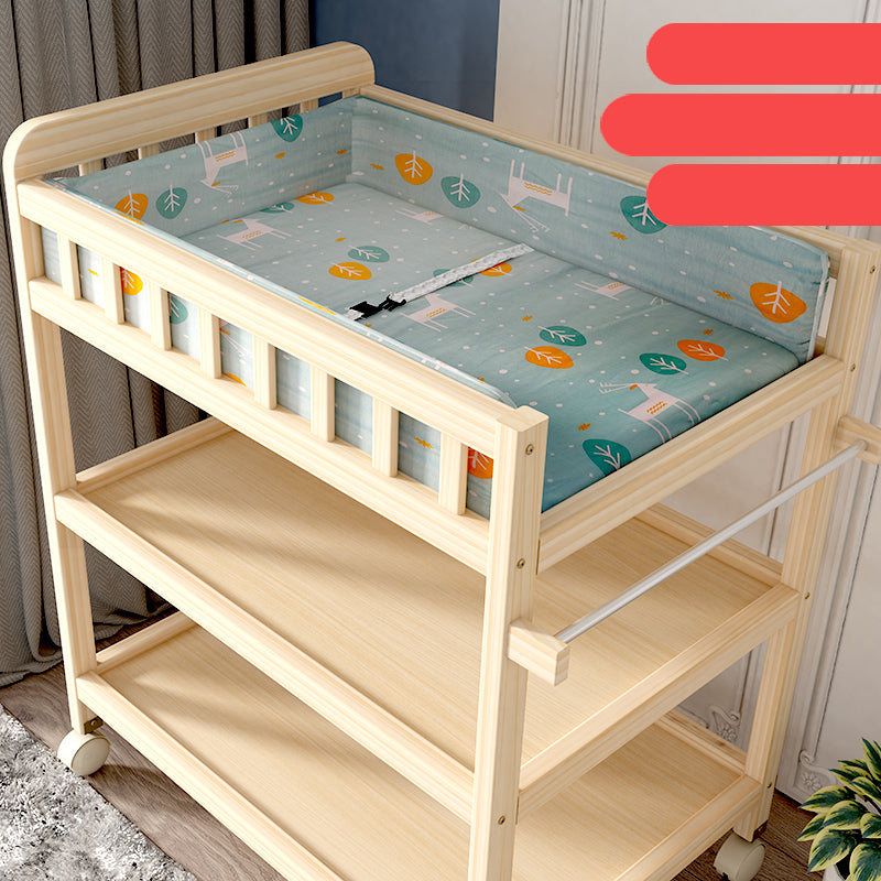 Wooden Shelf Changing Table with Pad and Storage Flat Top Baby Changing Table