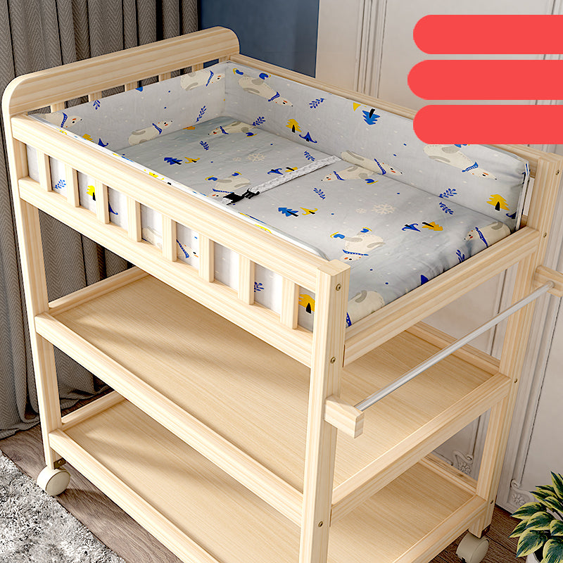 Wooden Shelf Changing Table with Pad and Storage Flat Top Baby Changing Table