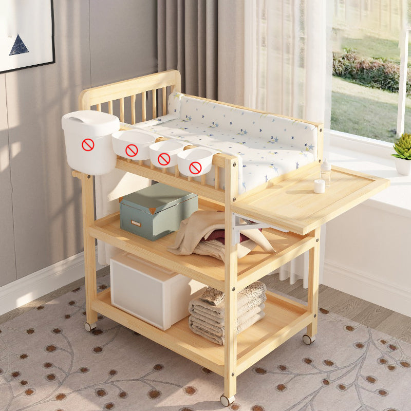 Pine Flat Top Changing Table with Changing Pad 2-in-1 Shelf Baby Changing Table