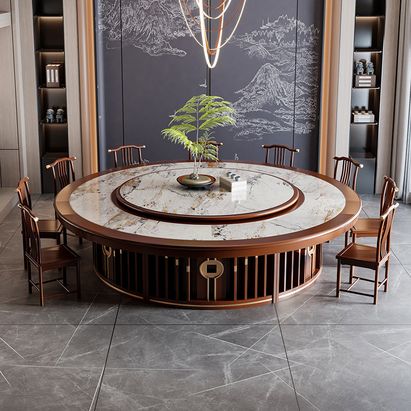 Round Tradition Dining Table for Home Stone Top Dinette Table with Rubberwood Base