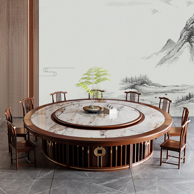 Round Tradition Dining Table for Home Stone Top Dinette Table with Rubberwood Base