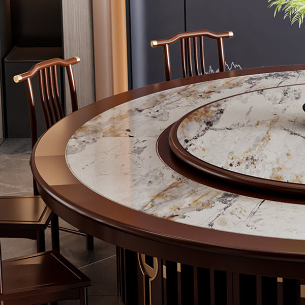 Round Tradition Dining Table for Home Stone Top Dinette Table with Rubberwood Base