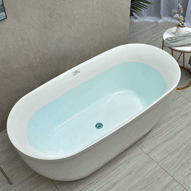 Modern Stand Alone Oval Bath Acrylic Soaking Back to Wall White Bathtub